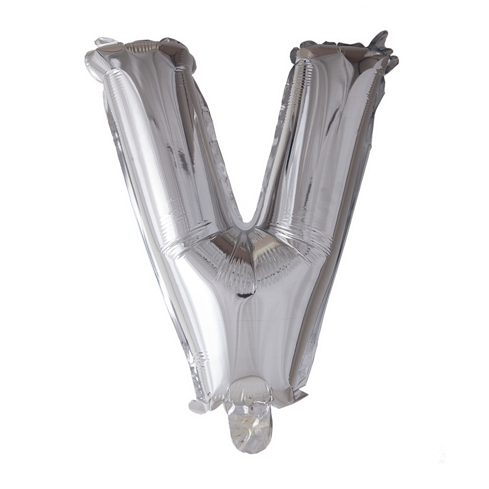 Zilverkleurige XL folieballon in de vorm van de letter V, 101 cm hoog