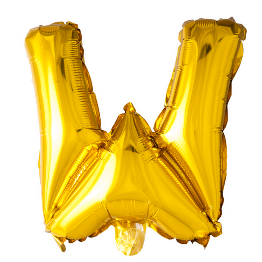 Goudkleurige XL folieballon in de vorm van de letter W, 101 cm hoog