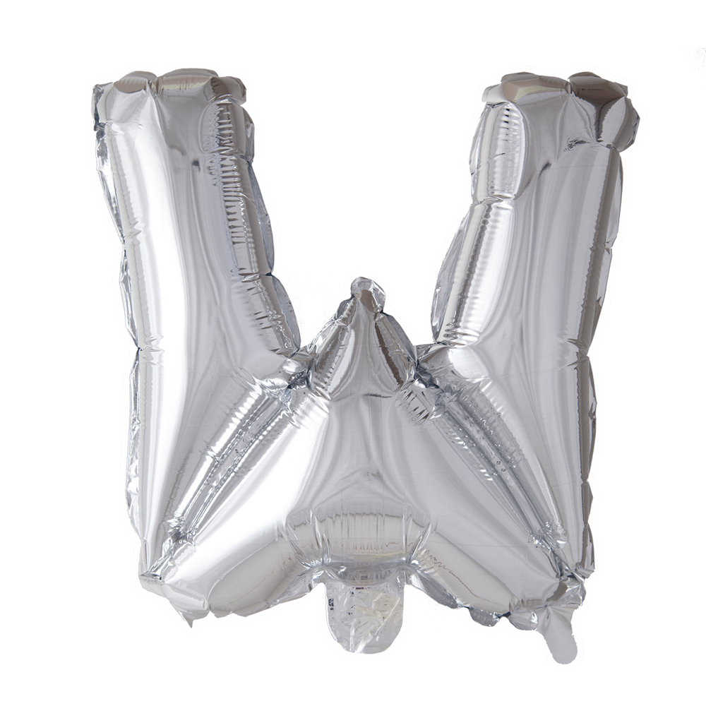 Zilverkleurige XL folieballon in de vorm van de letter W, 101 cm hoog