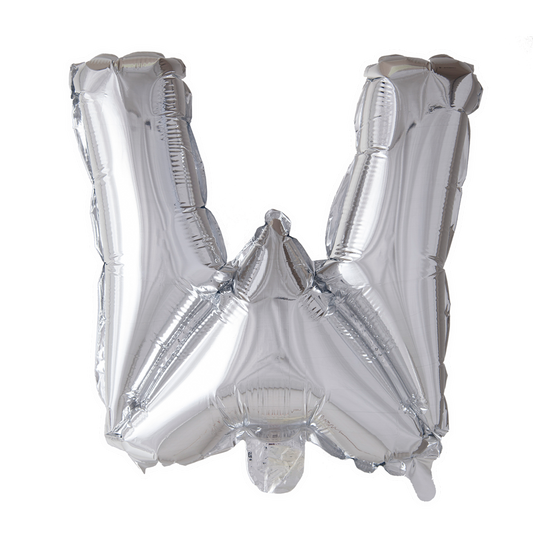 Zilverkleurige XL folieballon in de vorm van de letter W, 101 cm hoog