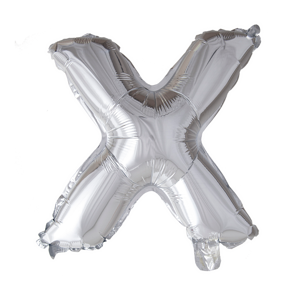 Zilverkleurige XL folieballon in de vorm van de letter X, 101 cm hoog