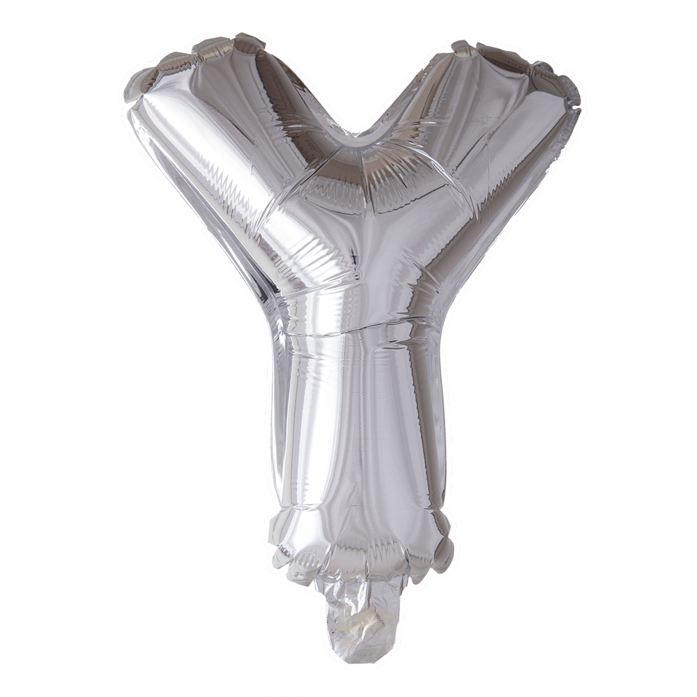 Zilverkleurige XL folieballon in de vorm van de letter Y, 101 cm hoog