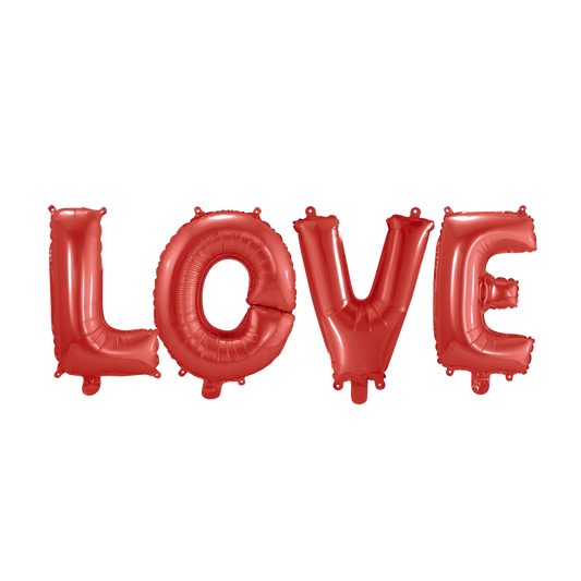 Rode losse letterballonnen die het woord LOVE vormen, 16 inch per letter