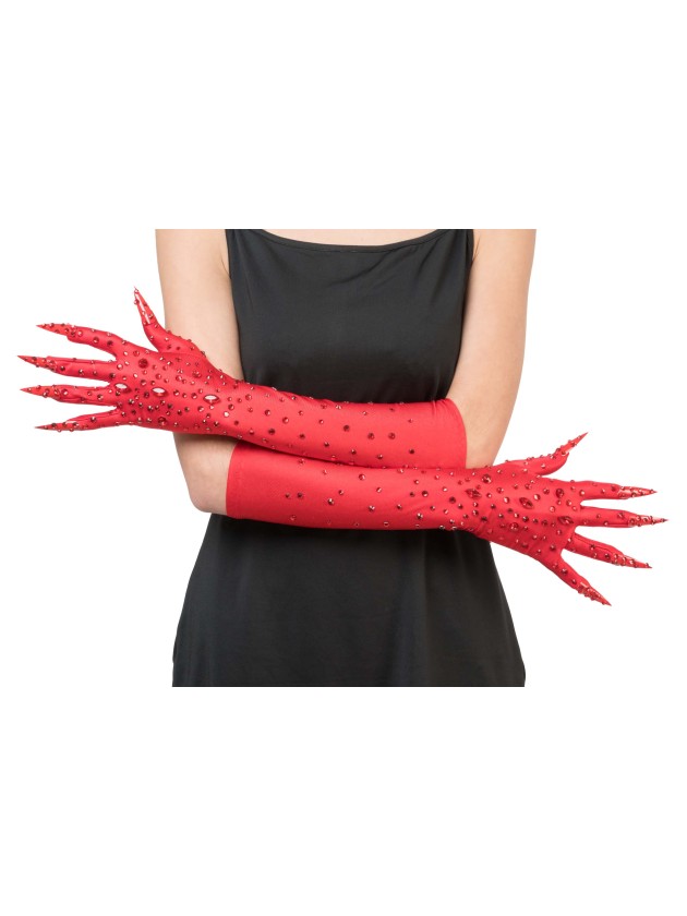 Handschoenen duivelin rood met klauwen (45 cm) - foto 2