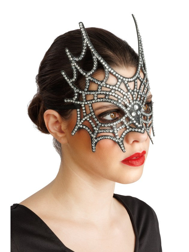 Zilverkleurig halfmasker in spinnenwebvorm met strass - productfoto 2