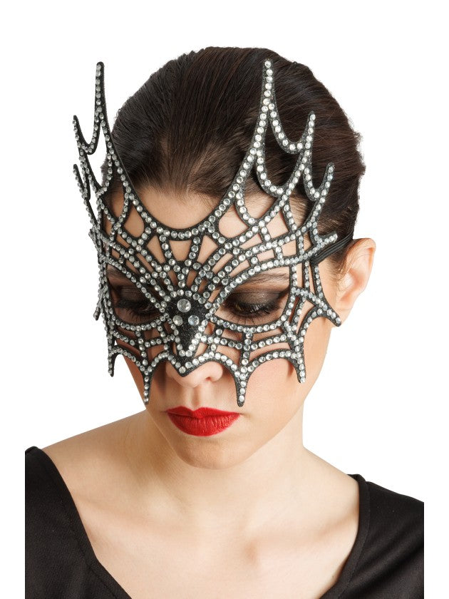 Zilverkleurig halfmasker in spinnenwebvorm met strass - productfoto 3