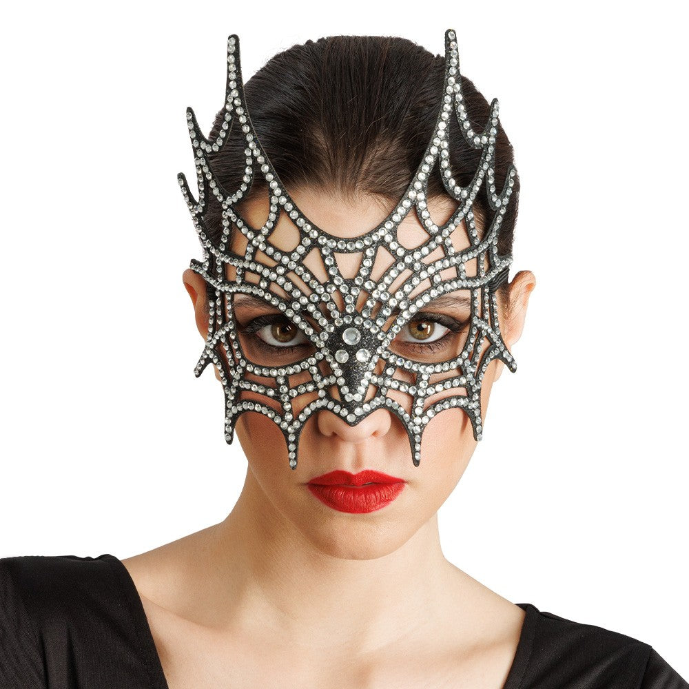 Zilverkleurig halfmasker in spinnenwebvorm met strass