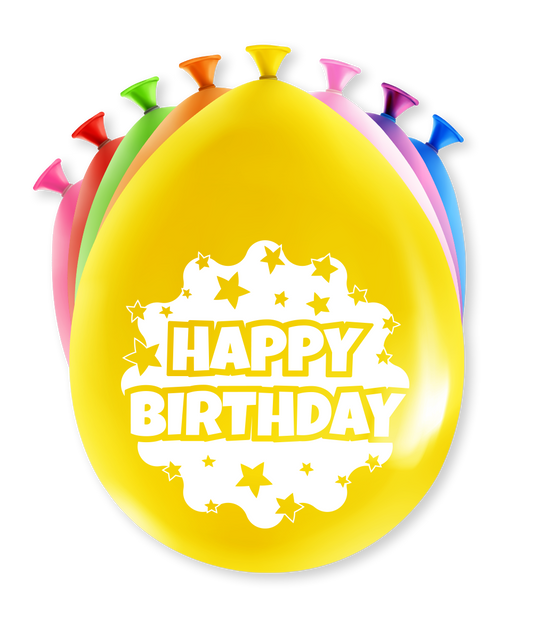 Ballonnen Happy birthday gekleurd 8 stuks