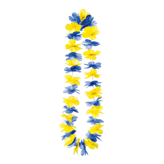 Hawaiiketting met blauwe en gele bloemen