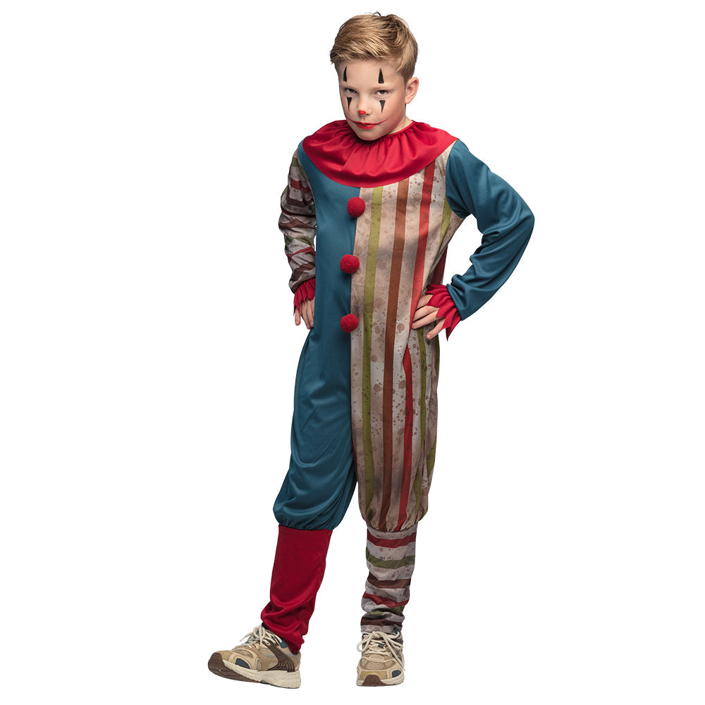 Jongen in griezelig Evil Clown-kostuum