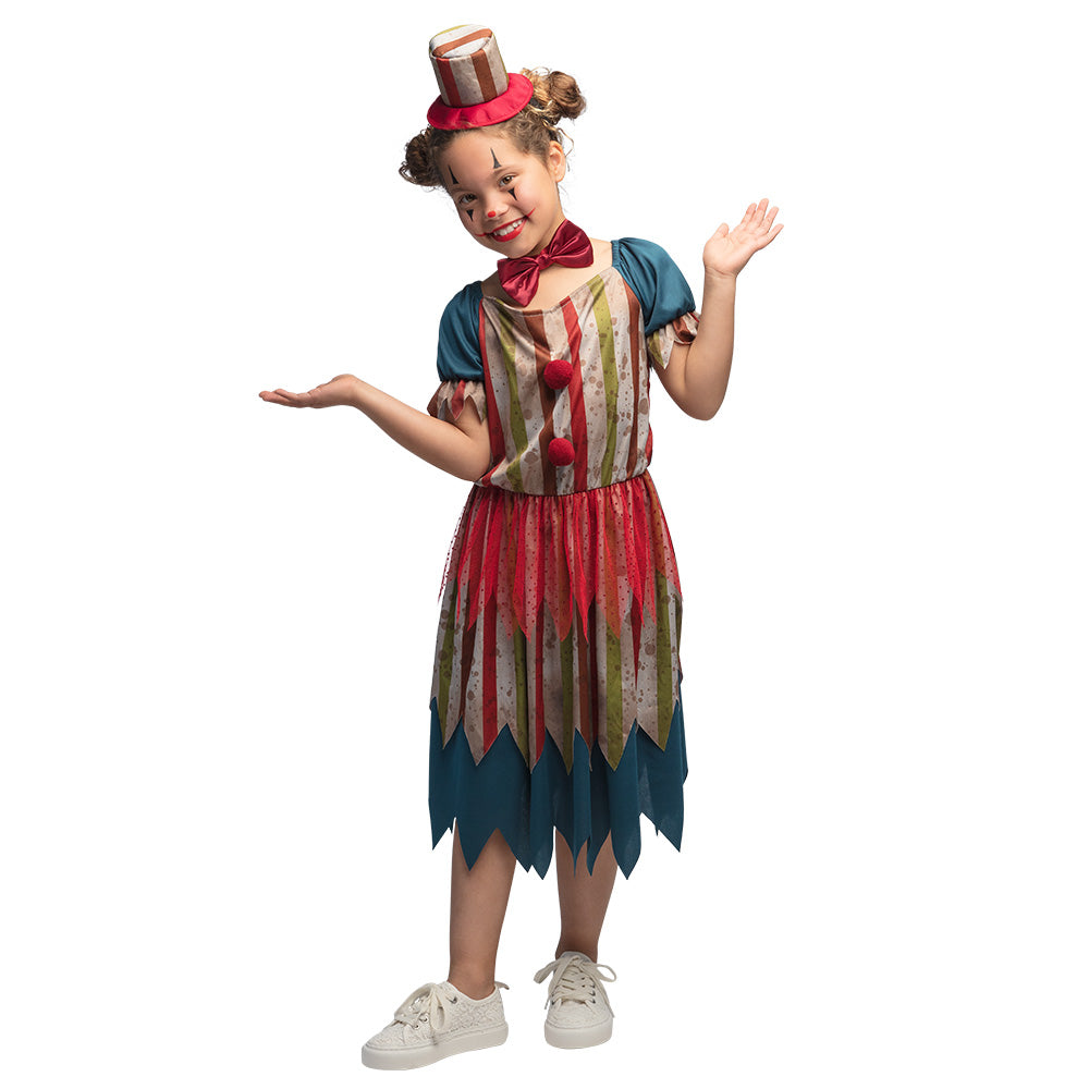 Meisje in griezelig Evil Clownette-kostuum