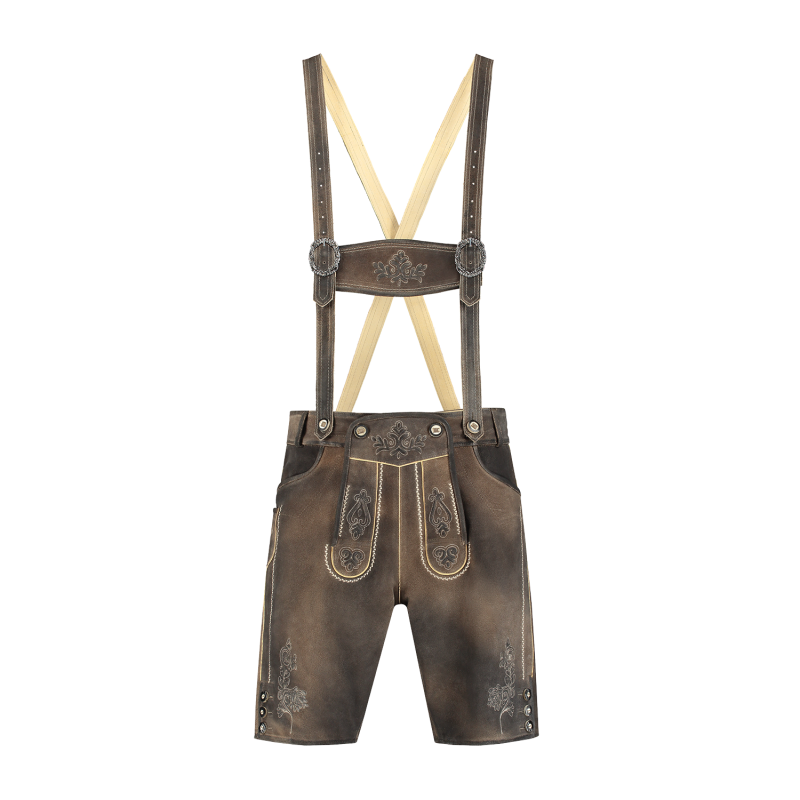 Korte lederhose in zandbruin en grijs, heren
