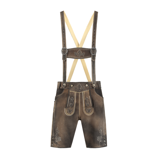 Korte lederhose in zandbruin en grijs, heren