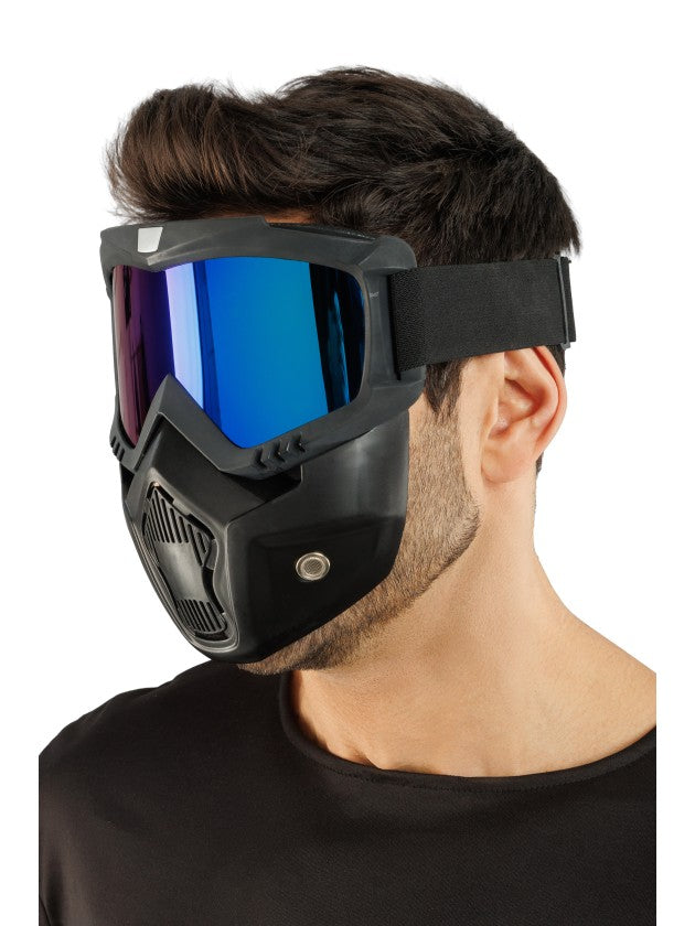 Zwart gezichtsmasker met blauw spiegelende bril - productfoto 2