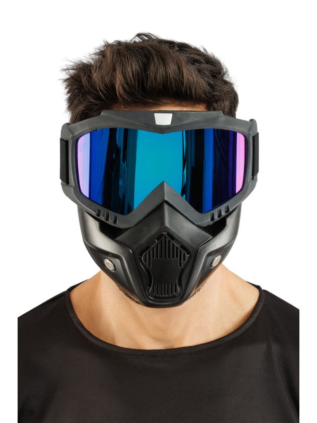 Zwart gezichtsmasker met blauw spiegelende bril - productfoto 3