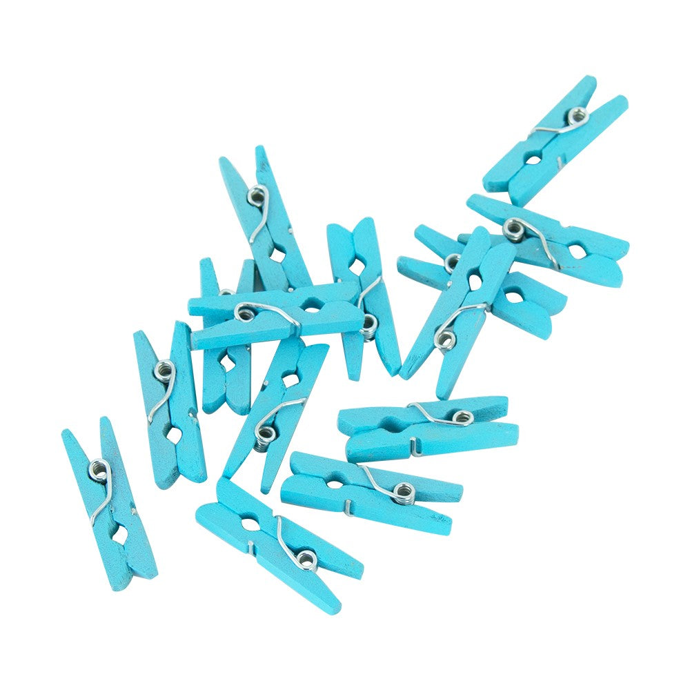 Mini-knijpertjes hout (24 stuks) lichtblauw