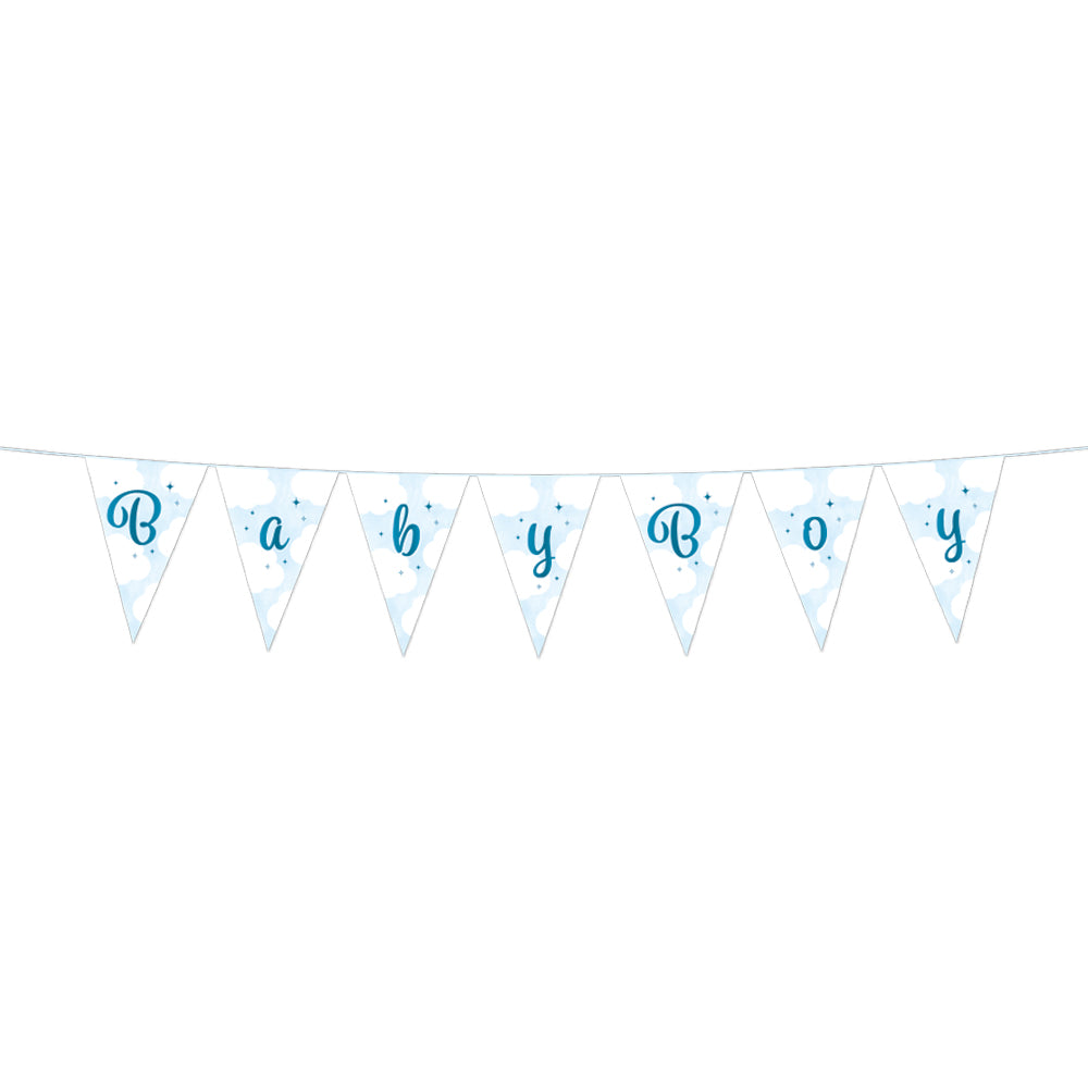 Papieren mini-vlaggenlijn van 2 meter in Baby Boy-thema voor een babyshower