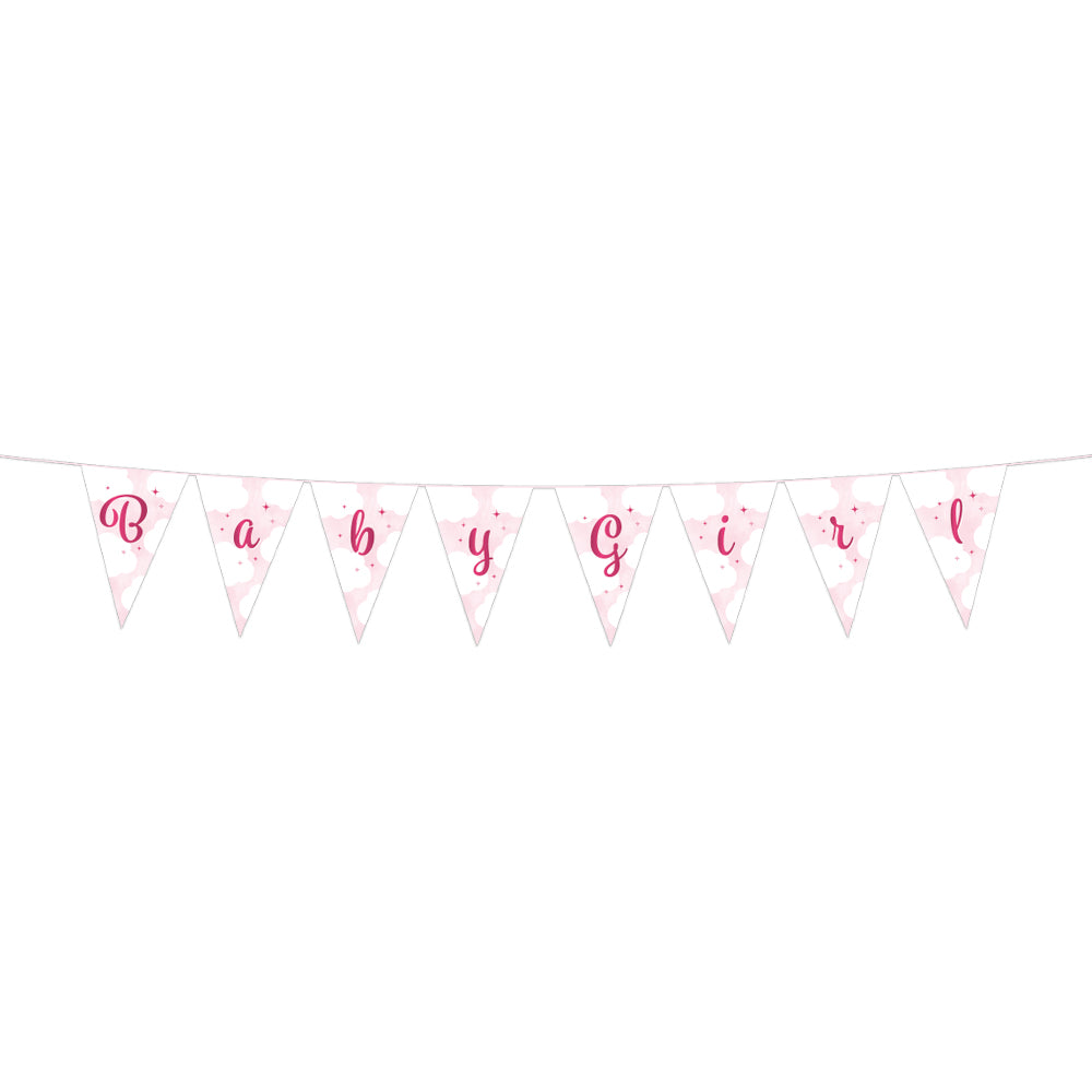 Papieren mini-vlaggenlijn van 2 meter in Baby Girl-thema voor een babyshower