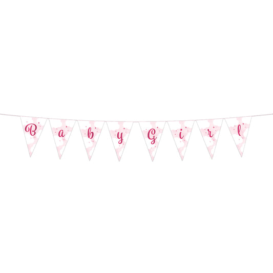Papieren mini-vlaggenlijn van 2 meter in Baby Girl-thema voor een babyshower