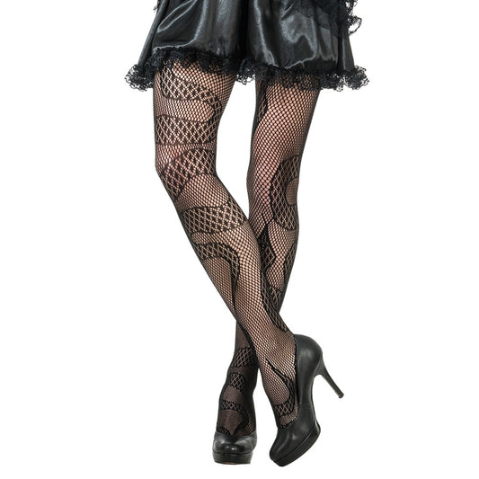 Zwarte netpanty met slangenmotief om de benen