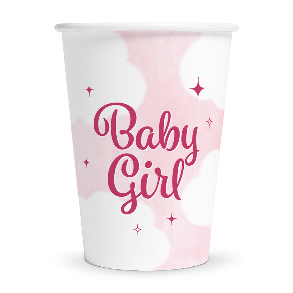 Papieren bekers met Baby Girl-opdruk, verpakking van 8 stuks