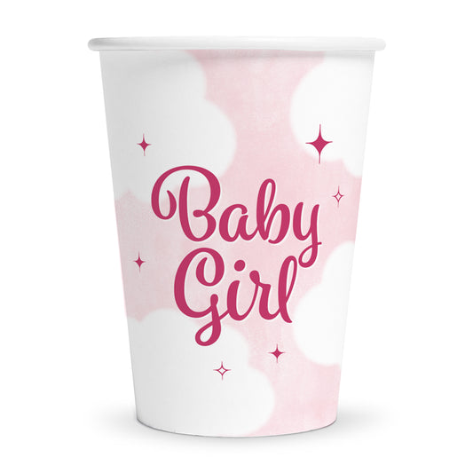 Papieren bekers met Baby Girl-opdruk, verpakking van 8 stuks