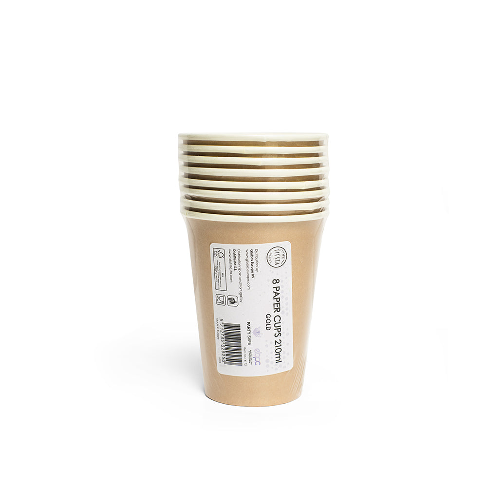 Champagnekleurige papieren bekers 210 ml 8 stuks - tweede productfoto