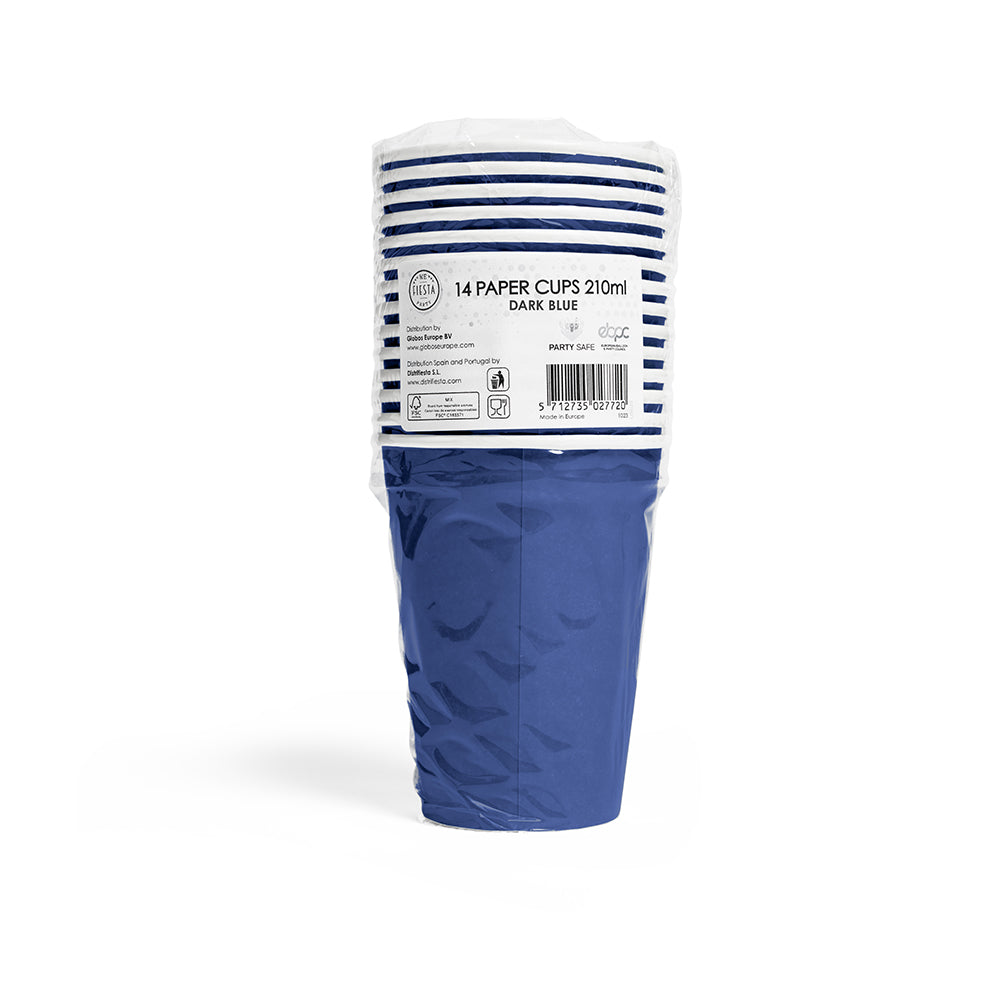 Donkerblauwe papieren bekers 210 ml 14 stuks - tweede productfoto