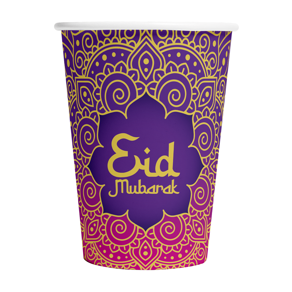Papieren bekers met Eid Mubarak-opdruk, verpakking van 8 stuks