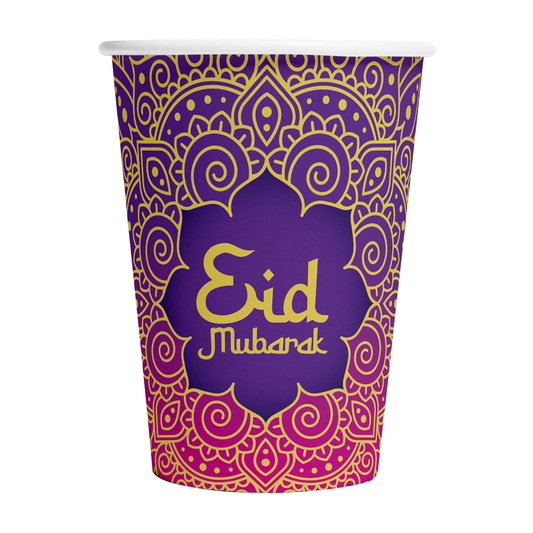 Papieren bekers met Eid Mubarak-opdruk, verpakking van 8 stuks