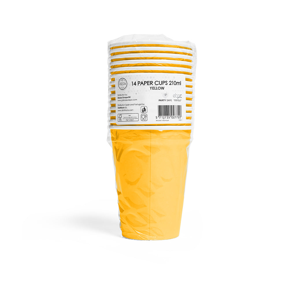 Gele papieren bekers 210 ml 14 stuks - tweede productfoto