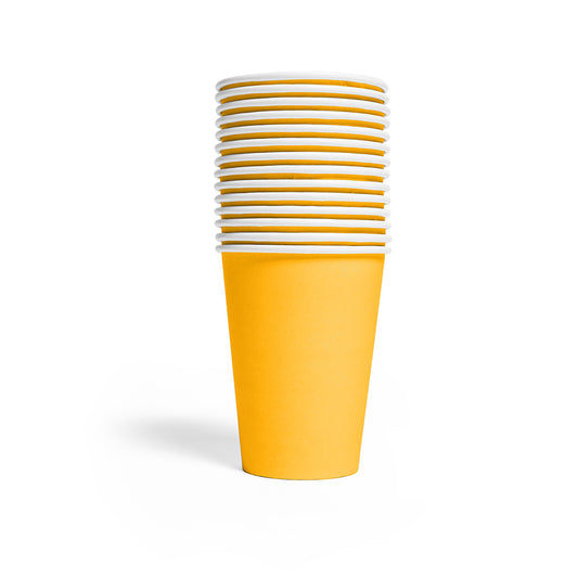Gele papieren bekers van 210 ml, verpakking van 14 stuks