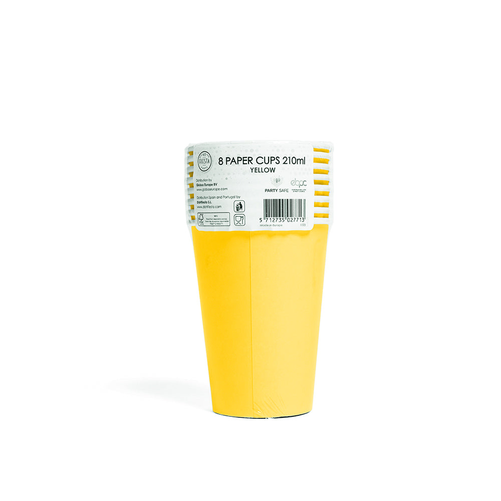 Gele papieren bekers 210 ml 8 stuks - tweede productfoto