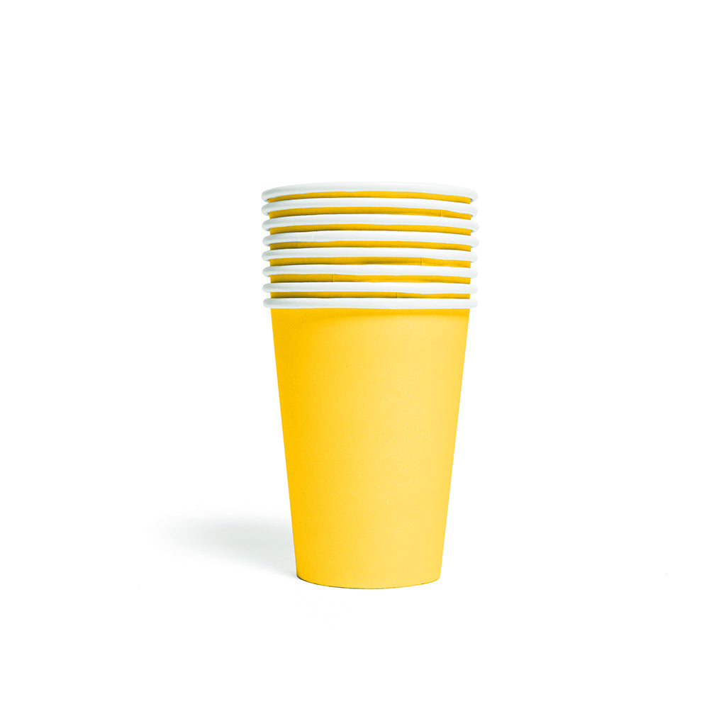 Gele papieren bekers van 210 ml, verpakking van 8 stuks