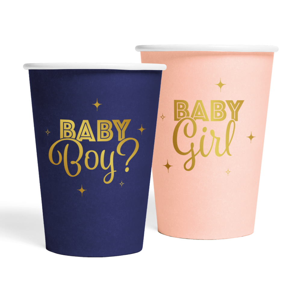 Papieren bekers met Gender Reveal-opdruk, verpakking van 8 stuks