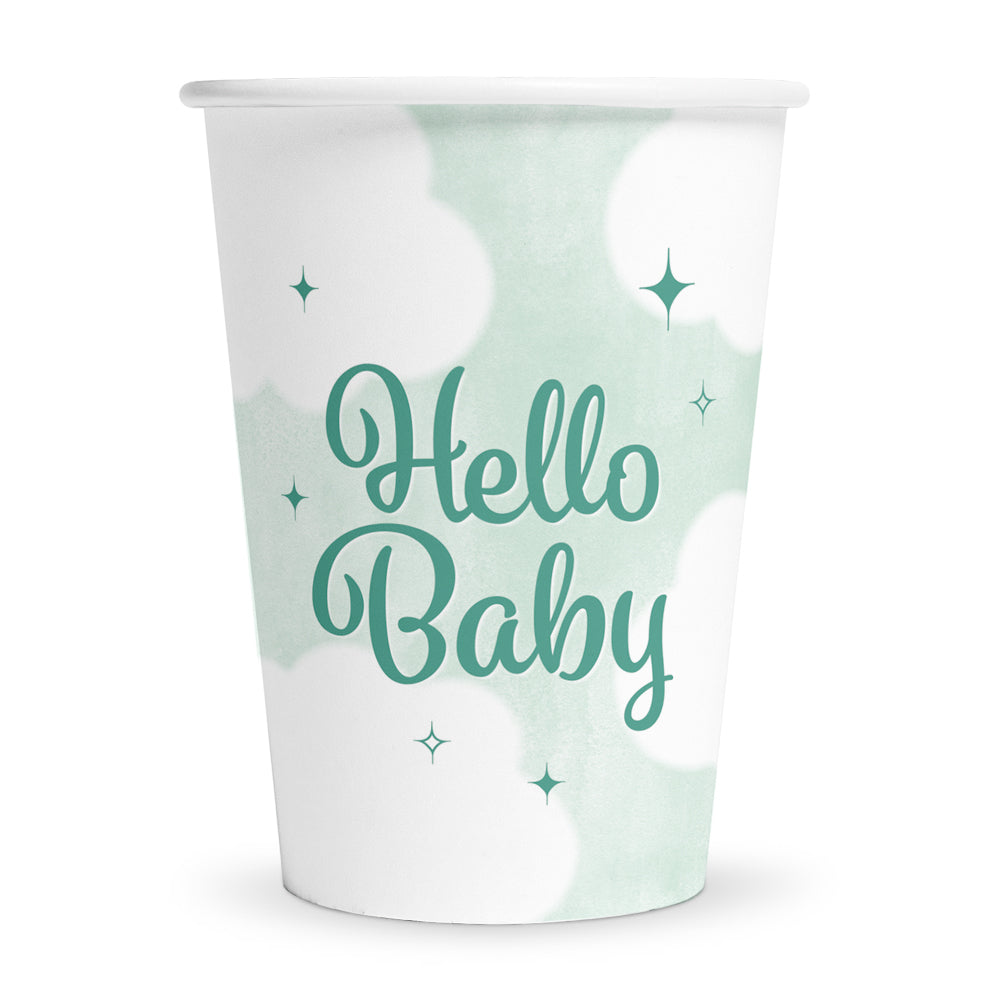 Papieren bekers met Hello Baby-opdruk, verpakking van 8 stuks