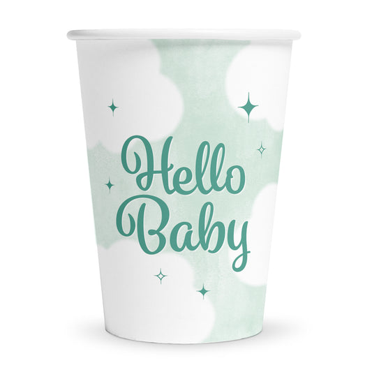 Papieren bekers met Hello Baby-opdruk, verpakking van 8 stuks