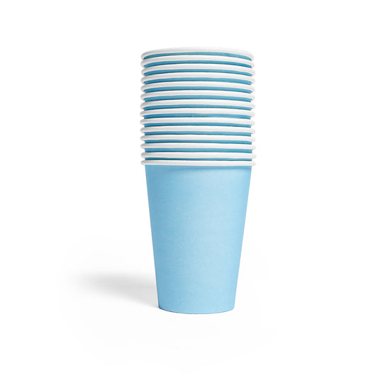 Lichtblauwe papieren bekers van 210 ml, verpakking van 14 stuks