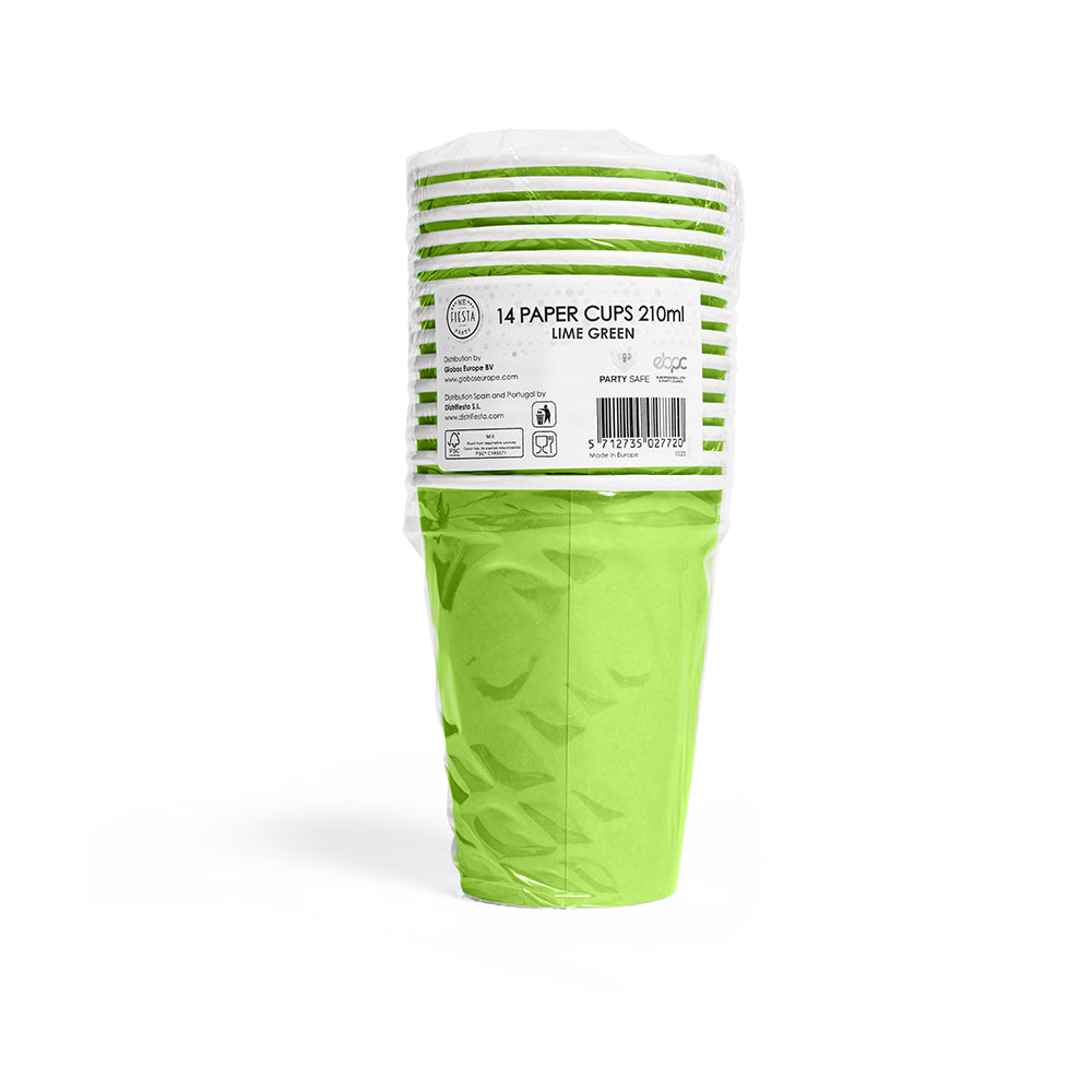 Limegroene papieren bekers 210 ml 14 stuks - tweede productfoto
