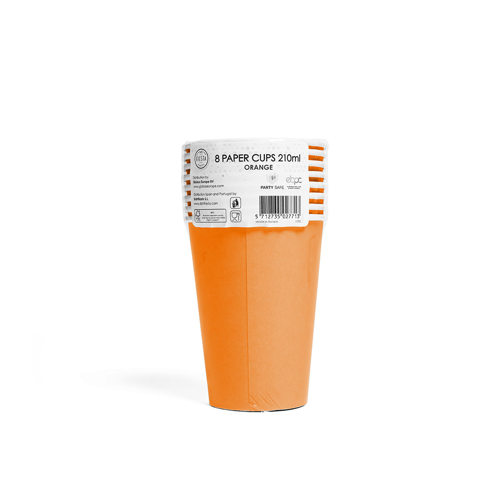 Oranje papieren bekers 210 ml 8 stuks - tweede productfoto