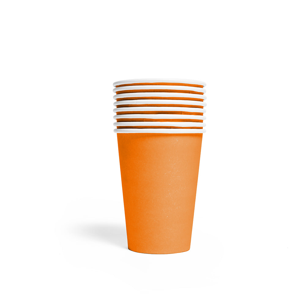 Oranje papieren bekers van 210 ml, verpakking van 8 stuks