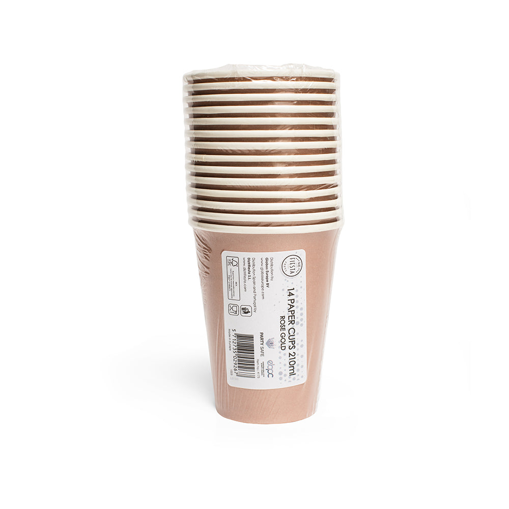 Roségouden papieren bekers 210 ml 14 stuks - tweede productfoto