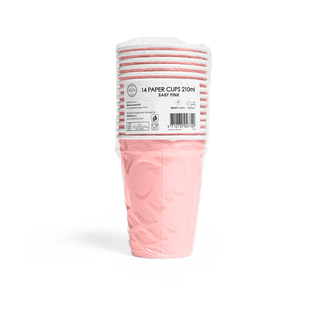 Roze papieren bekers 210 ml 14 stuks - tweede productfoto