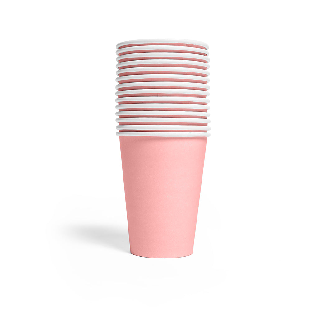 Roze papieren bekers van 210 ml, verpakking van 14 stuks