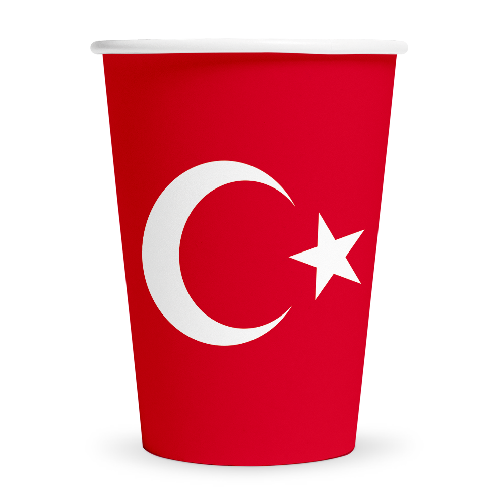 Papieren bekers met de vlag van Turkije, verpakking van 8 stuks