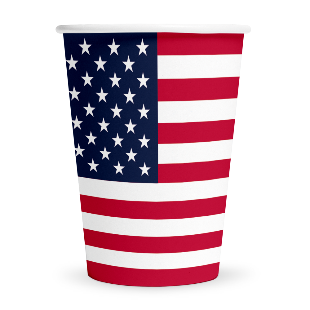 Papieren bekers met de vlag van USA, verpakking van 8 stuks