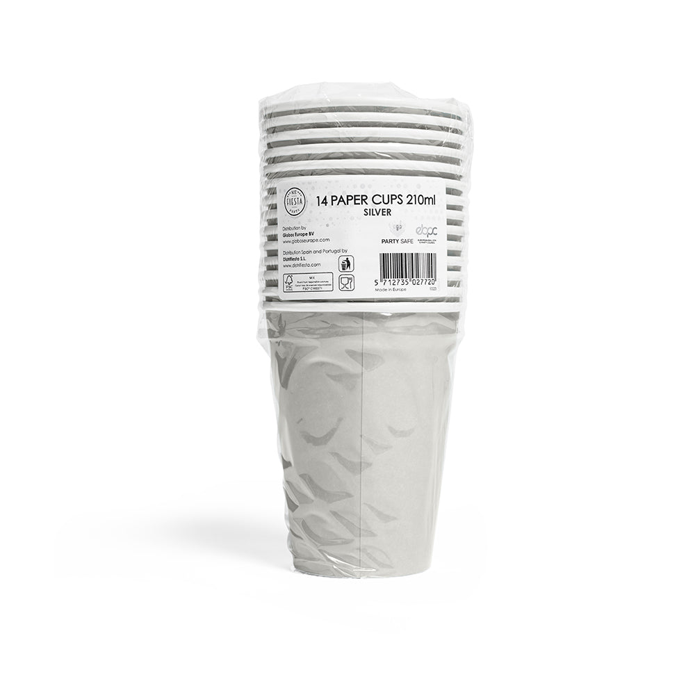 Zilveren papieren bekers 210 ml 14 stuks - tweede productfoto