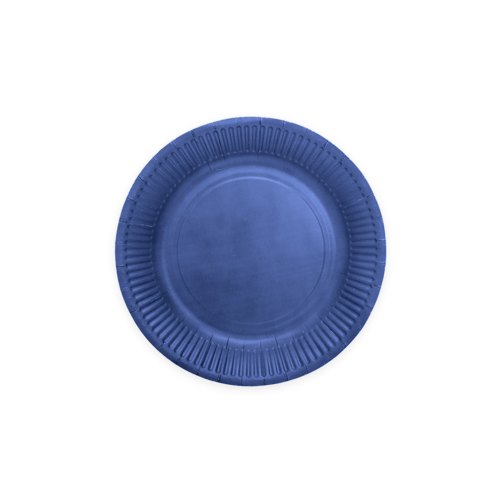 Donkerblauwe papieren gebaksbordjes van 18 cm, verpakking van 8 stuks