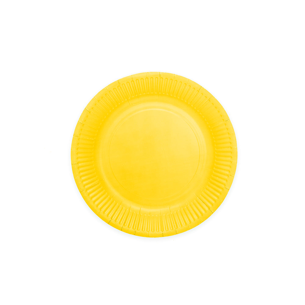 Gele papieren gebaksbordjes van 18 cm, verpakking van 8 stuks