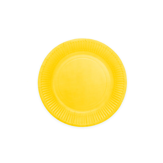 Gele papieren gebaksbordjes van 18 cm, verpakking van 8 stuks
